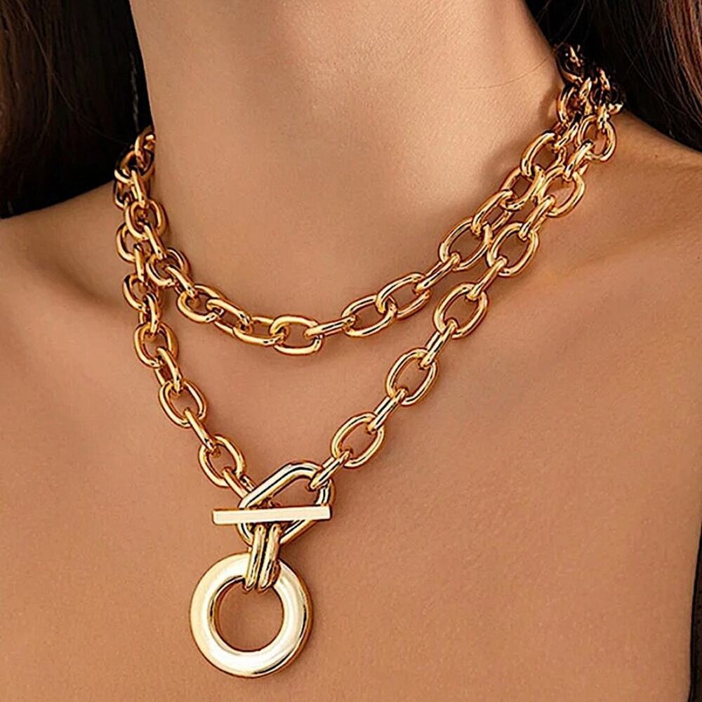 Gold Exaggerated Multilayer Statement Necklace